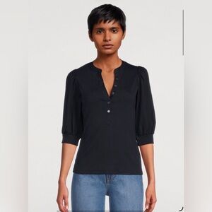 Veronica Beard The Coralee Black Puffed Sleeve T - Shirt  .